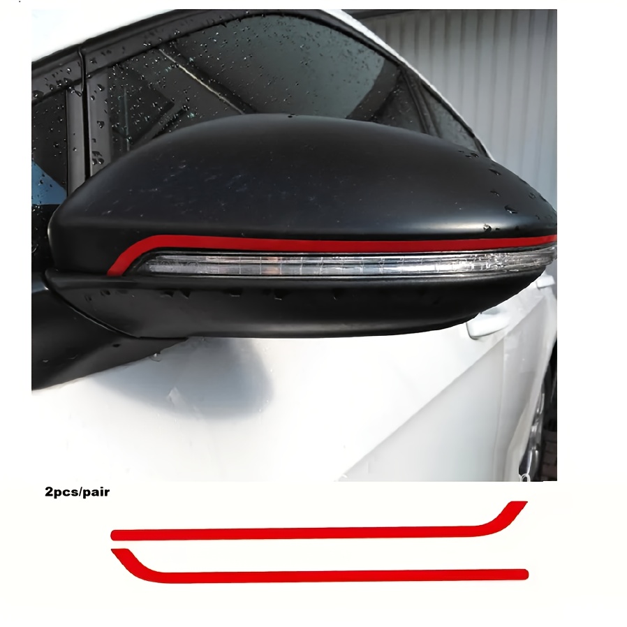 Image of 2pcs Car Rearview Mirror Stickers - Red For Rearview Mirrors, Self-adhesive Vinyl Stickers For Car Exterior, Decorative Strips For Car Rearview Mirrors, Car Stickers