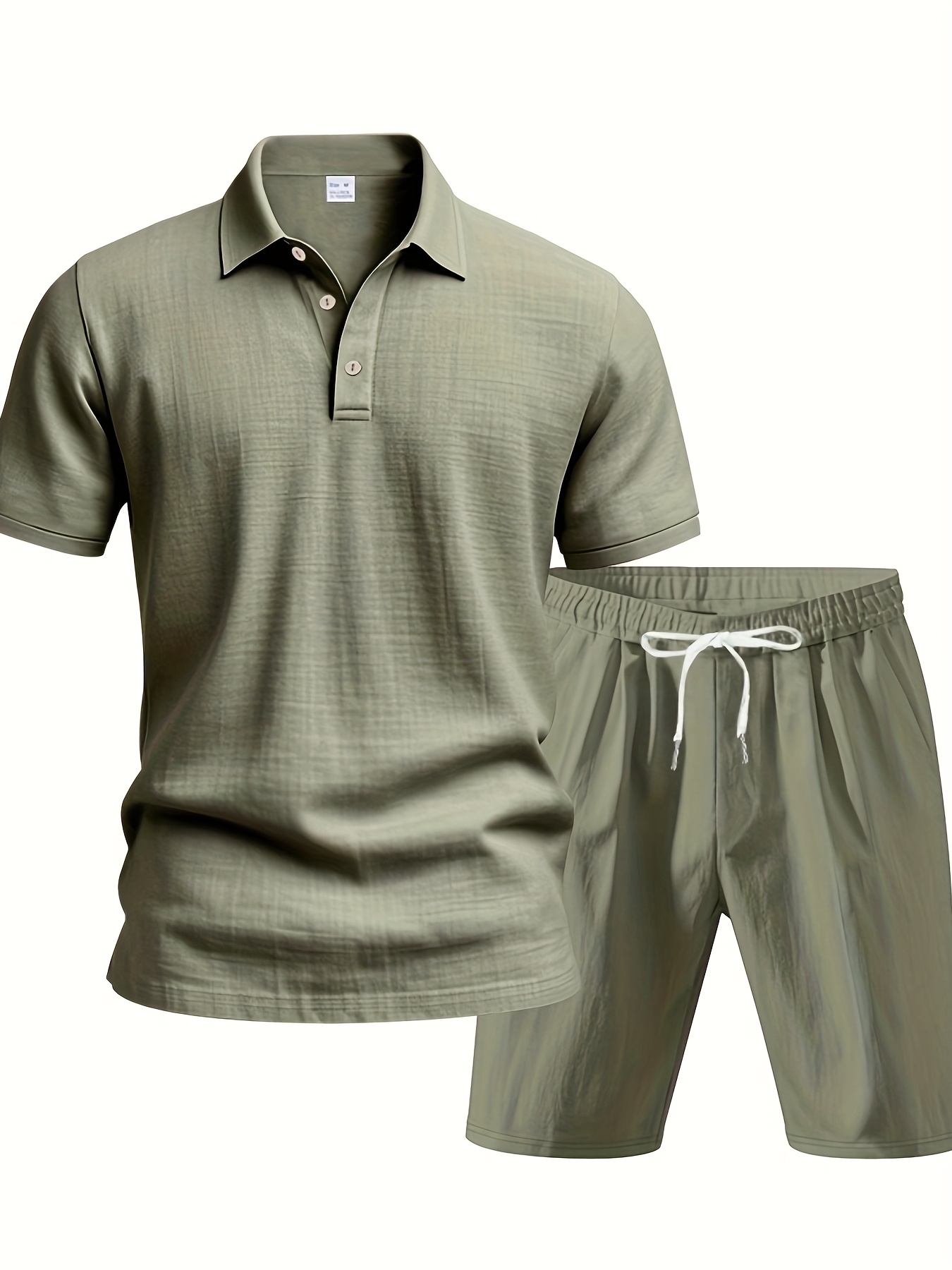 Men's Linen Short Sleeve Shorts Set, Summer Outdoor Sports Casual Breathable Short Sleeve Shirt with Shorts