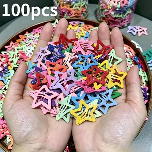 item picture 100pcs of bright mixed hair clips candy colored pentagram hair clips fashionable bohemian style headwear perfect y2k style party accessories are ideal holiday gift