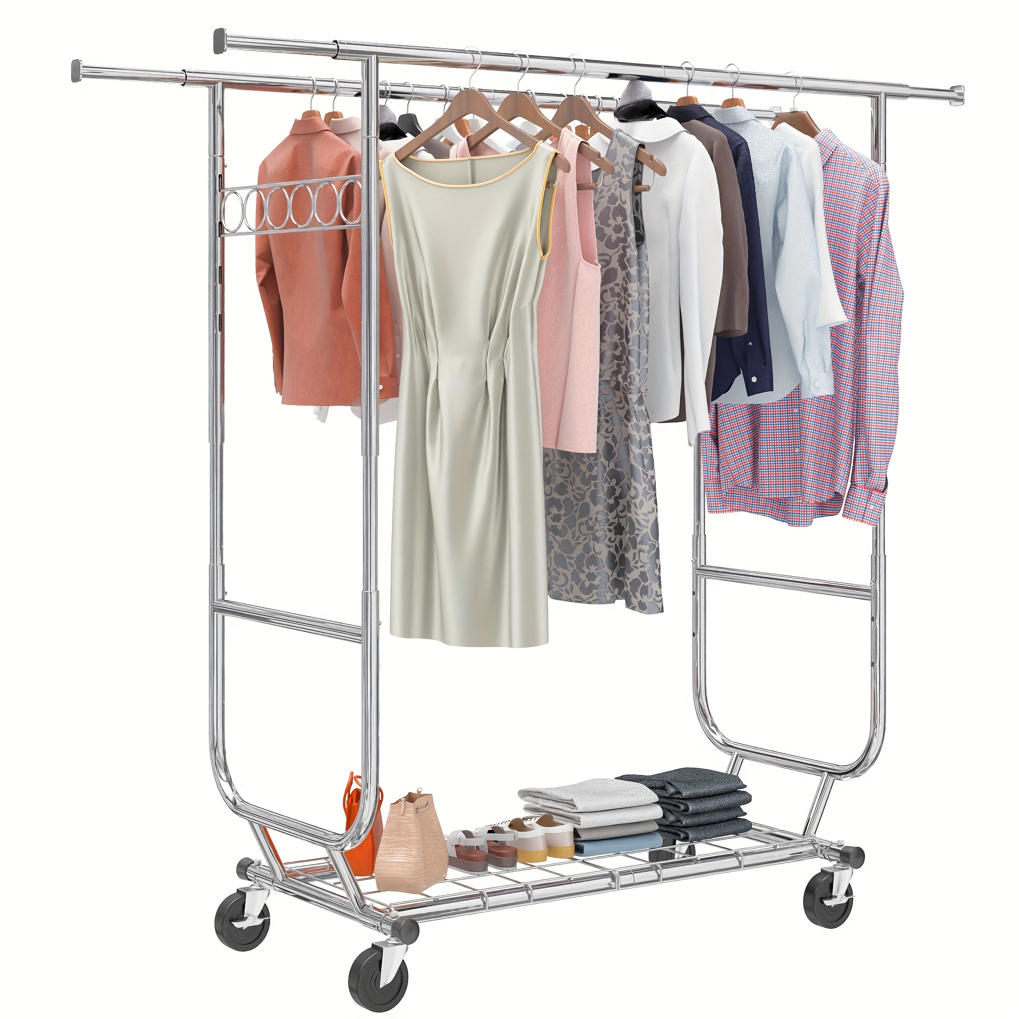 

Clothes Rack, Clothing Rack 610lbs Heavy Duty Clothes Rack With Wheels Clothing Racks For Hanging Clothes Rolling Clothes Rack Adjustable & Commercial Garment Rack 22" D X 76" W X 69" H