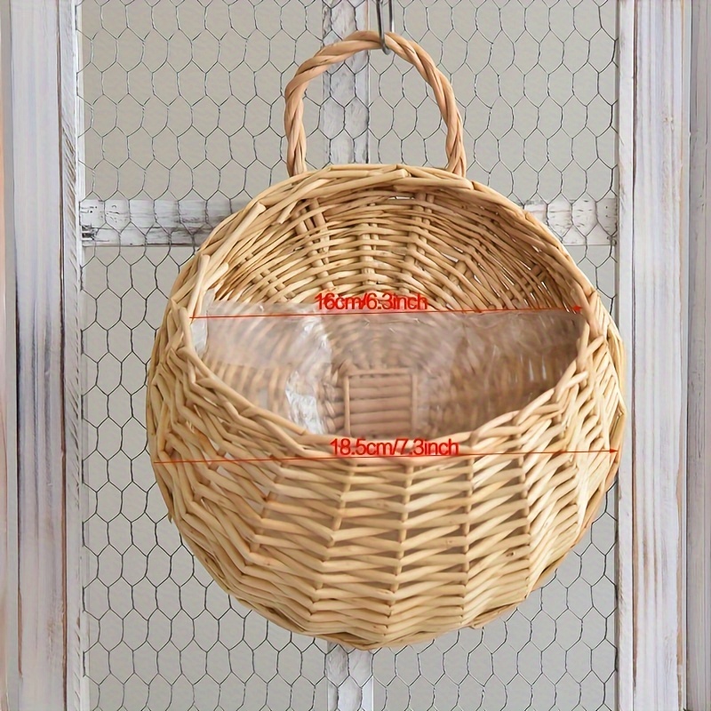 1pc Wicker Wall-mounted Flower Basket Flower Pot Hanging Basket Willow Woven Hanging Handcrafted Basket -hanging Blue