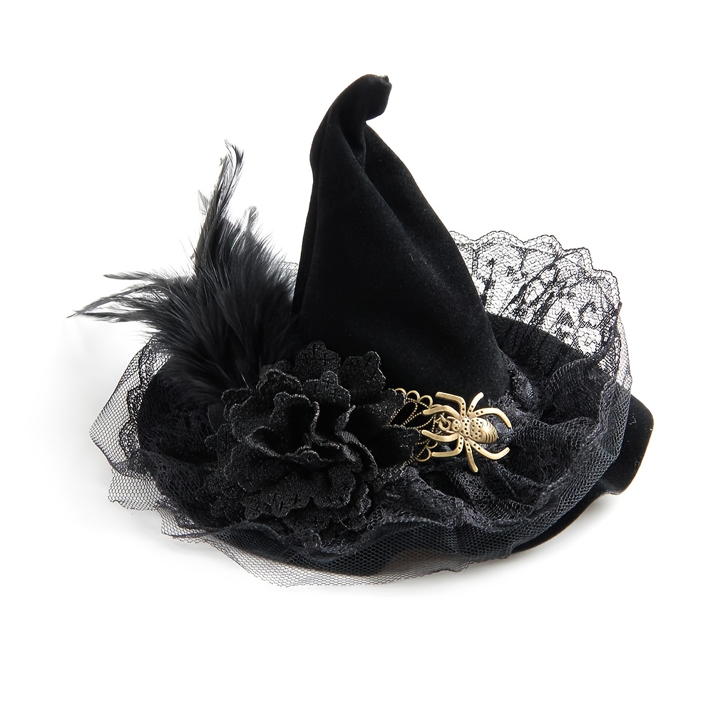 TEMU Pince à cheveux avec chapeau haut-de-, mini chapeau haut-de- araignée pour fête d'Halloween, accessoire de cheveux vintage à plumes pour robe de