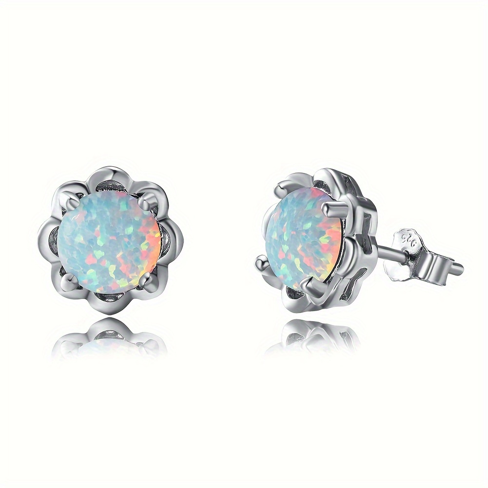 S925 Sterling Silver Opal Flower Stud Earrings for Ladies