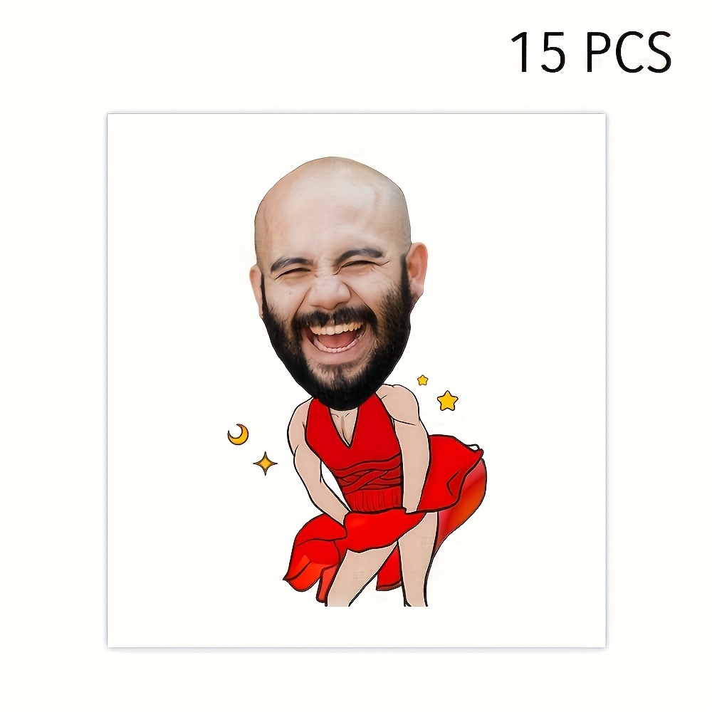 TEMU 15 Custom Photo Tattoo Stickers, Fun Mustache Face , Oval Shape, Personalized Party Favors, Suitable For Various Occasions Such As Birthdays,