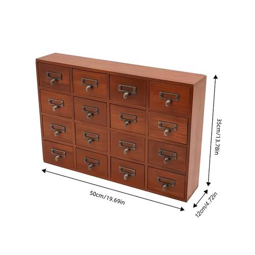 16 drawer vintage solid wood library cabinet with antique brass hardware freestanding apothecary storage organizer no sturdy tabletop or countertop organizer holders
