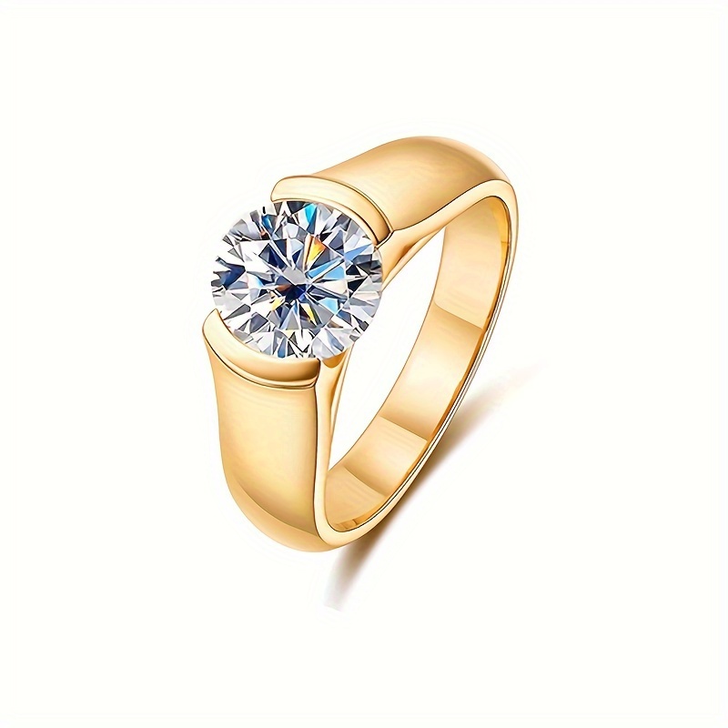 Image of 1pc 2 Carat Moissanite Ring For Men And Women, S925 925 Silver Fashionable Simple Ring, Engagement Wedding Anniversary Valentine's Day Birthday Gift With Certificate, Gift For Boyfriend And Girlfriend