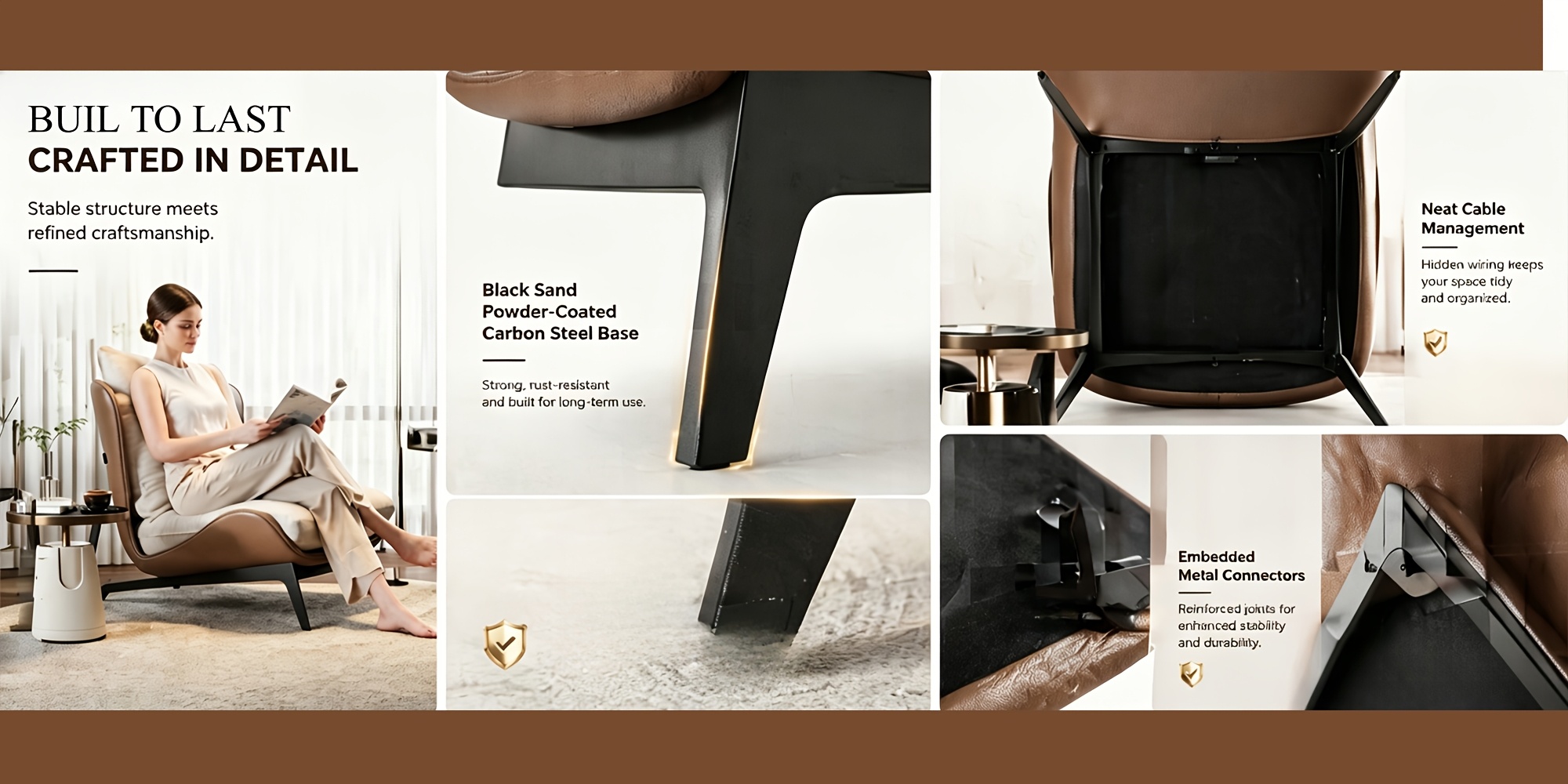 Modern Single Sofa Chair with Ottoman Footrest - Comfortable Armchair with Armrests, Solid Wood Frame & Cushioned Seat, Beige/ Brown/Black/Navy Blue/Gray Upholstered Fabric Accent Chair for Living Room, Bedroom, Balcony - Easy Assembly Required, Space-Saving Design, Foam Padding & Sturdy Hardwood Construction, Minimalist Style, Versatile for Reading or Relaxing