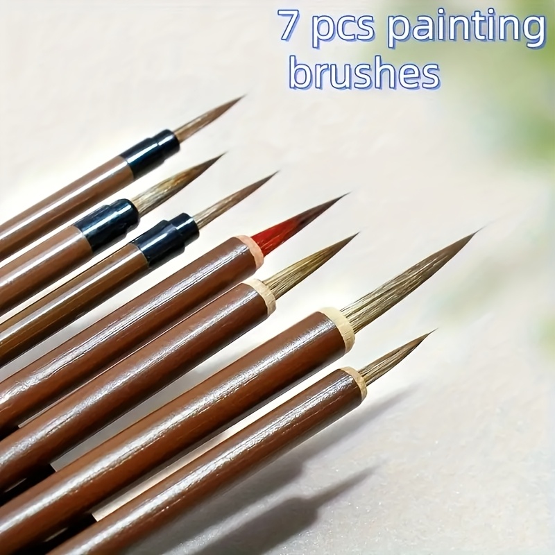 

Set Of 7 Fine Brushes - Digital Painting Tool For Intricate Artwork, Chinese Calligraphy, And Precise Designs - Featuring A Gourd-shaped Handle And Round Tip.