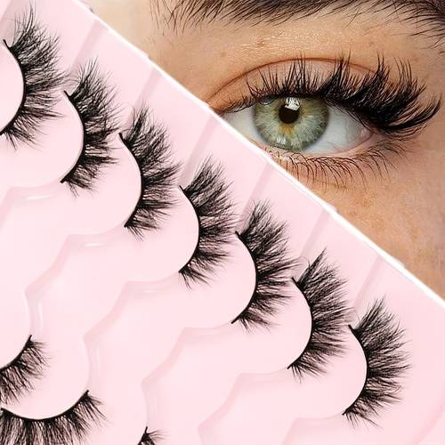 7 pairs of false eyelashes that are long cross sectioned at the outer corners fluffy soft and realistic suitable for daily commuting