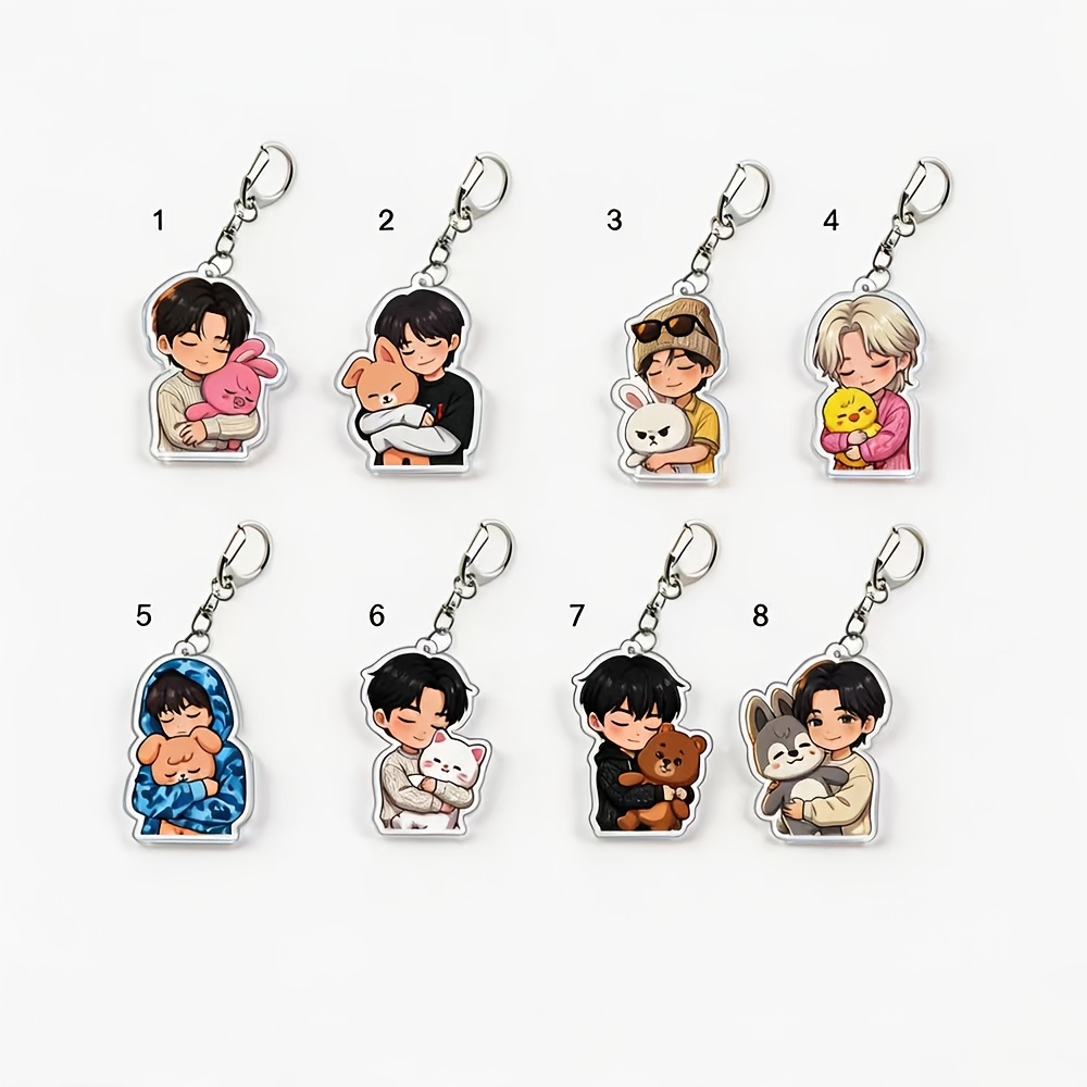 TEMU 2d Flat - 2d Flat 8pcs Keychain Set, Movie And Anime Merchandise, Collectible, Graduation Season, Back To , Halloween, Christmas, Christmas Eve,