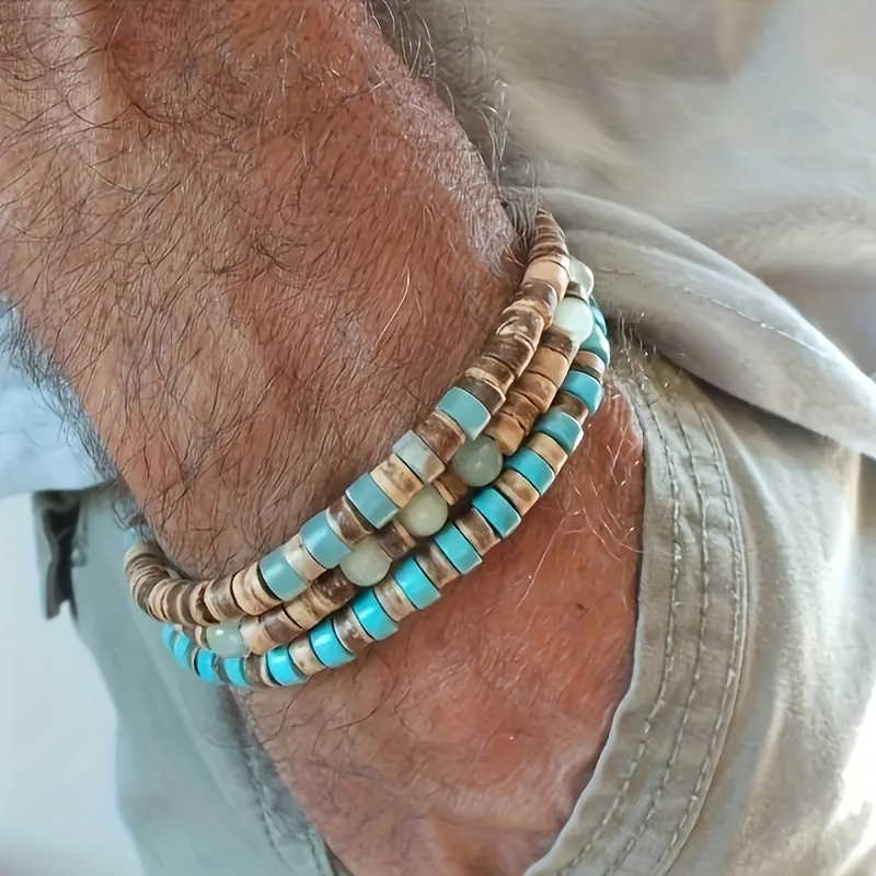 

5pcs Set Of Simple Turquoise For Men, Trendy, Fashionable And Versatile, High-end Coconut Shell Bead Bracelets For Men