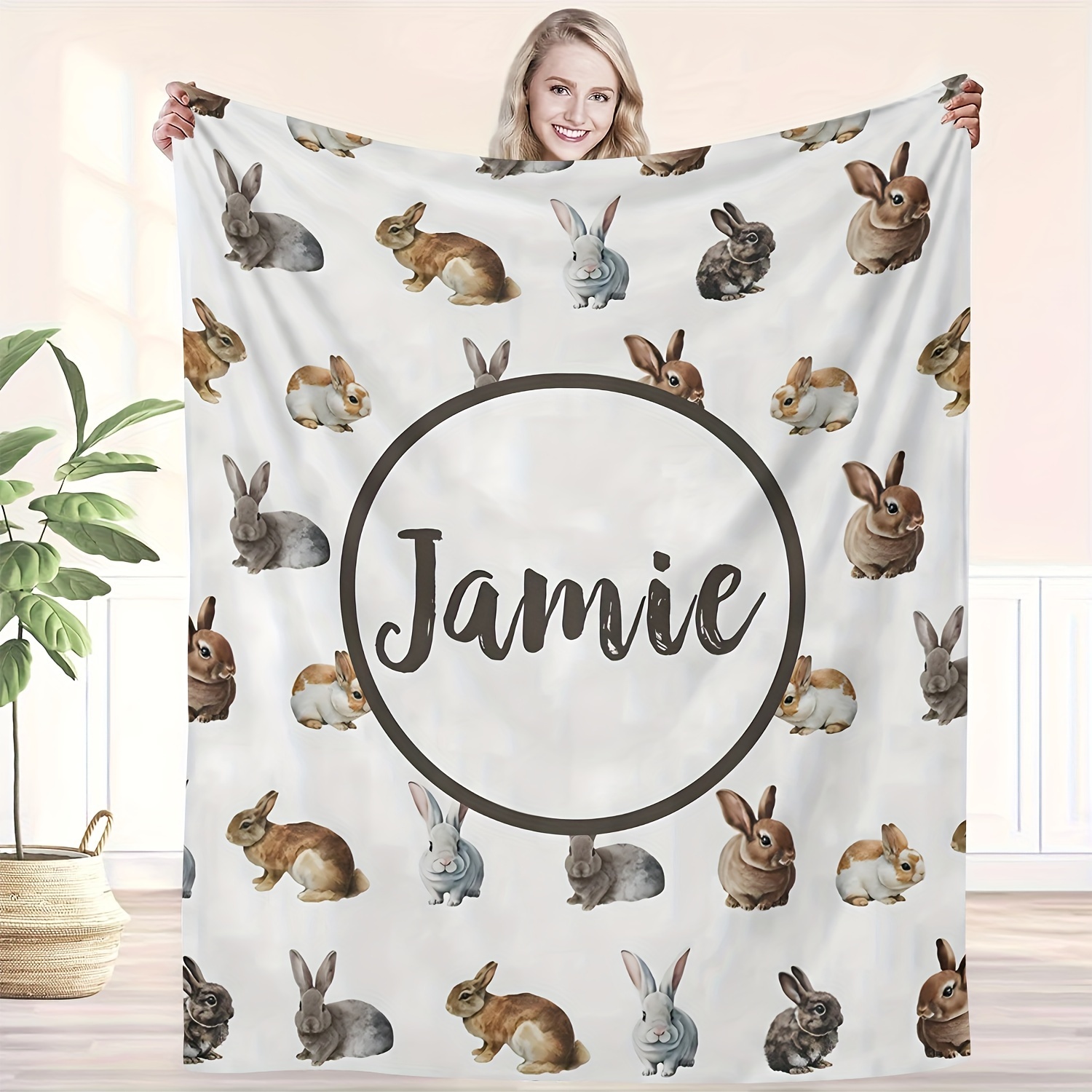 

Rabbit Blanket - Personalized Fleece Blanket, , 100% Polyester Knitted , - Unique Pattern , 200-250g