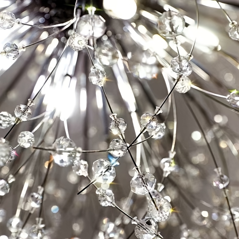 Modern Dandelion-Shaped Crystal LED Ceiling Light with 3-Color Changing Bulbs - Elegant Chandelier for Dining Room, Living Room, or Bedroom - Wall Switch Controlled (Remote Not Included), Bedroom Chandelier | Contemporary Ambiance | Metal Construction, Chandeliers for Ceiling
