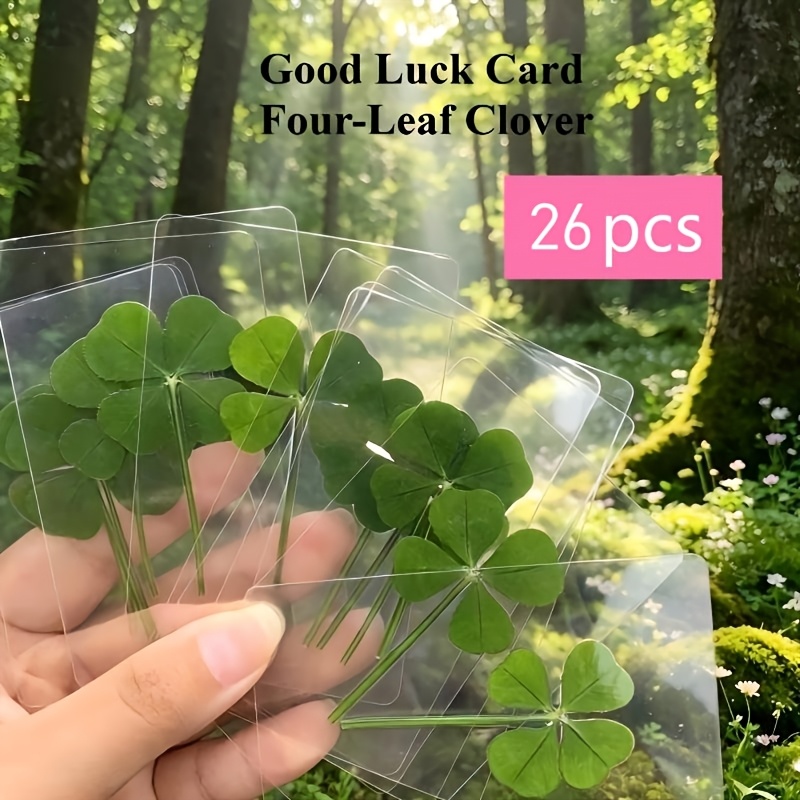 TEMU 26pcs Clover Bookmarks - Transparent Greeting Cards, New Year Gifts, Birthday Presents, Gift Giving, Student Stationery, Back To