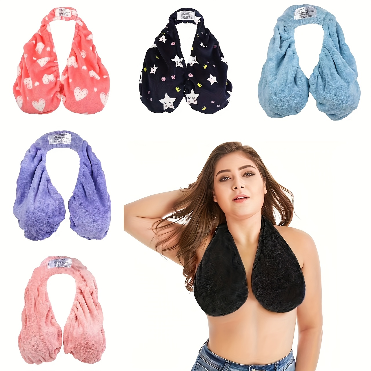 convenient absorbent breathable towel bra suitable for beach sports indoor   towel hanging neck chest wrapping strapless support double sided plush super soft and warm suitable for beautiful women a small gift for beautiful women