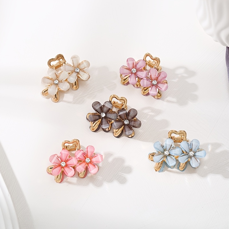 E-shop 5-teiliges Set Damen Kristall- Blumen-Dekorative Mittelgroße Haarklammern, für Elegante Seiten-Haarknoten Seitenhaarspangen
