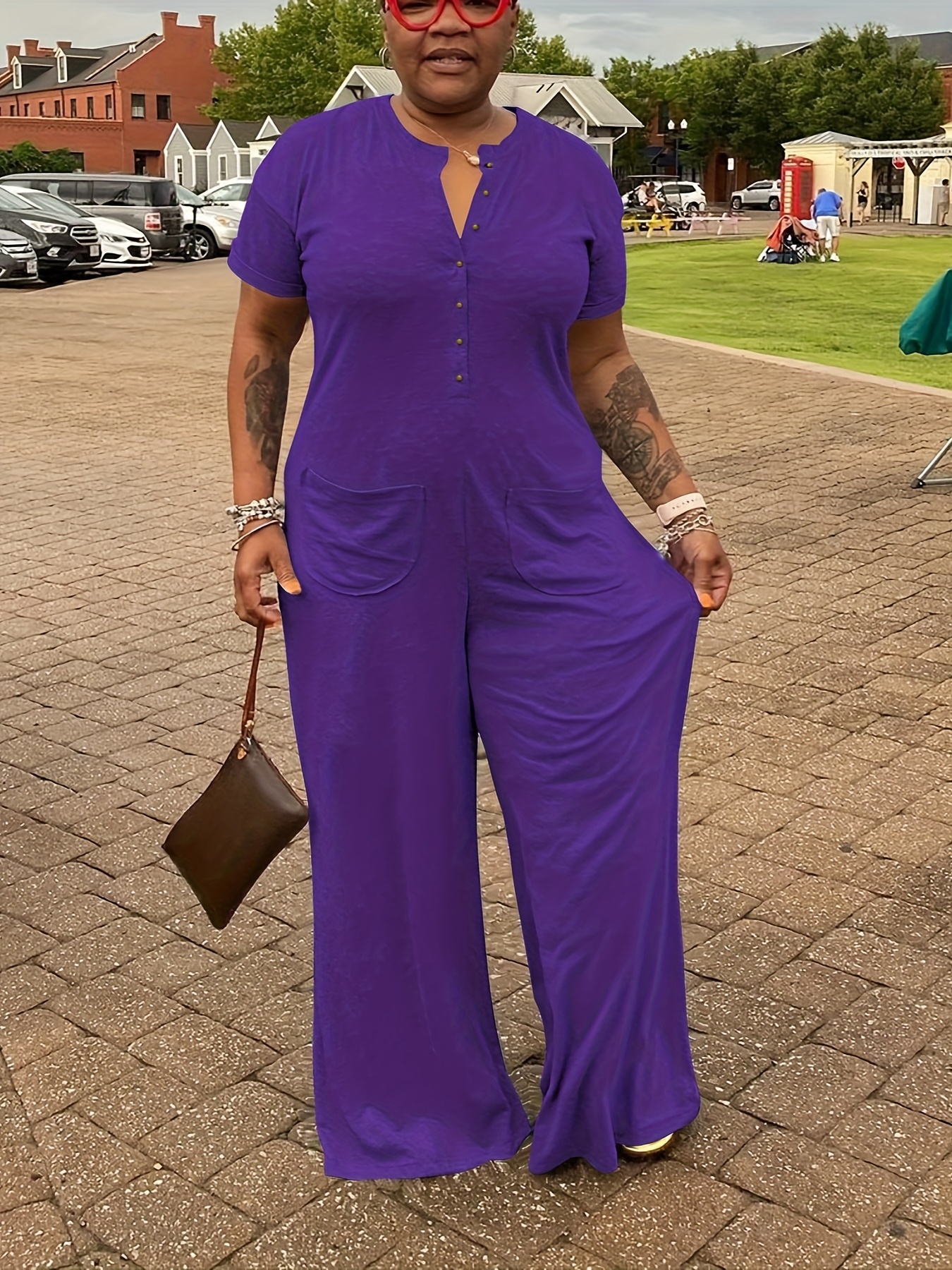 plus size plus size women short sleeve loose jumpsuit casual Temu