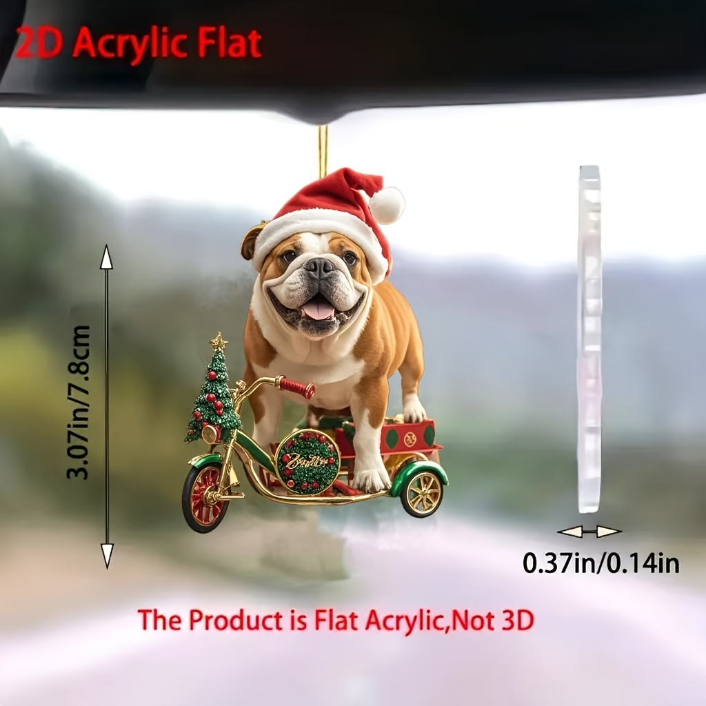 

1pc Cute Bulldog Christmas Acrylic Pendant - 2d Ornament For Car Mirrors, Home & Kitchen Decor, Bags & Keychains - Gift