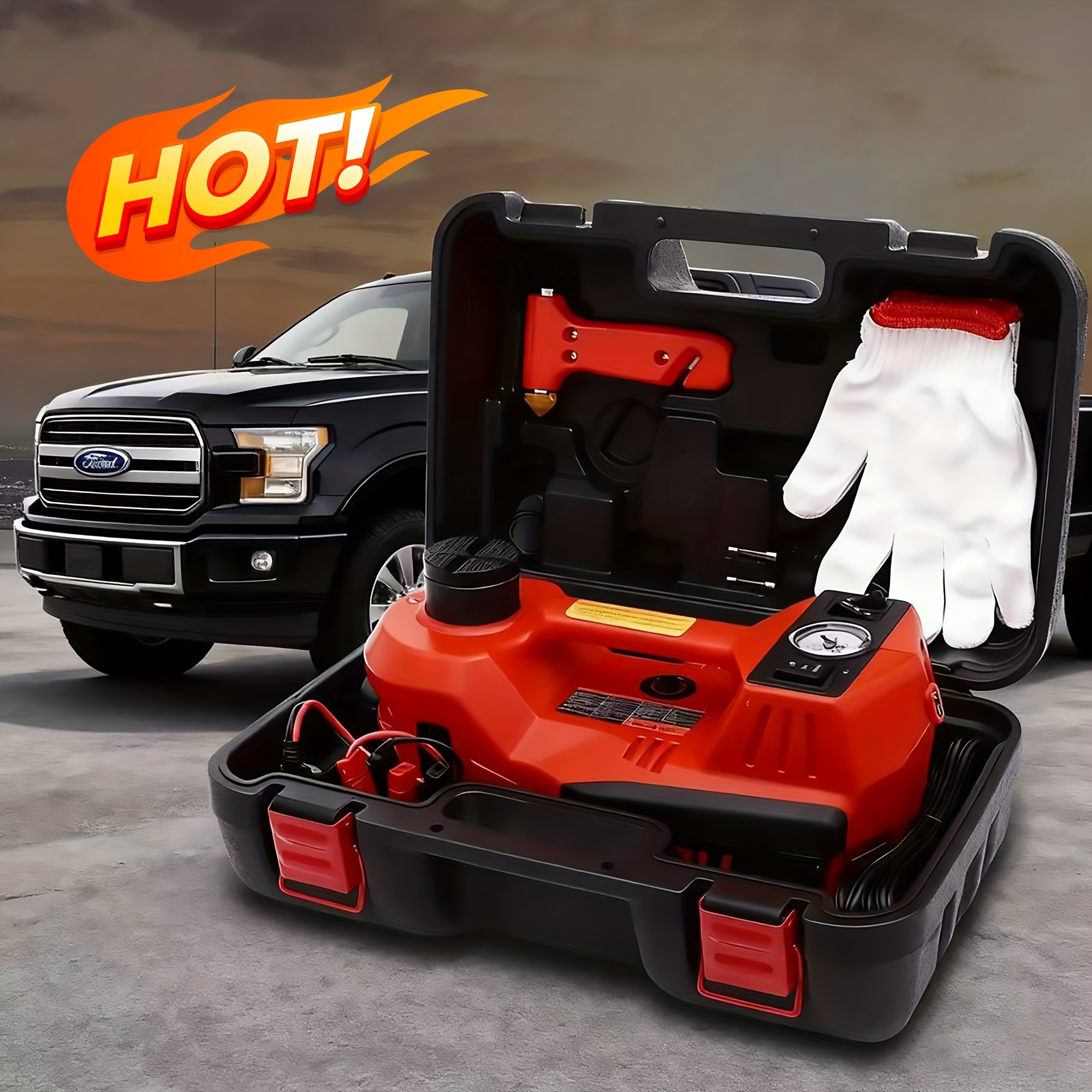 TEMU Kd Fans Hydraulic Car Jack 12v Electric Jack Kit - 5 Ton/11, 000 Lbs Portable Electric Vehicle Jack Kit, Off-road Emergency Roadside Kit With