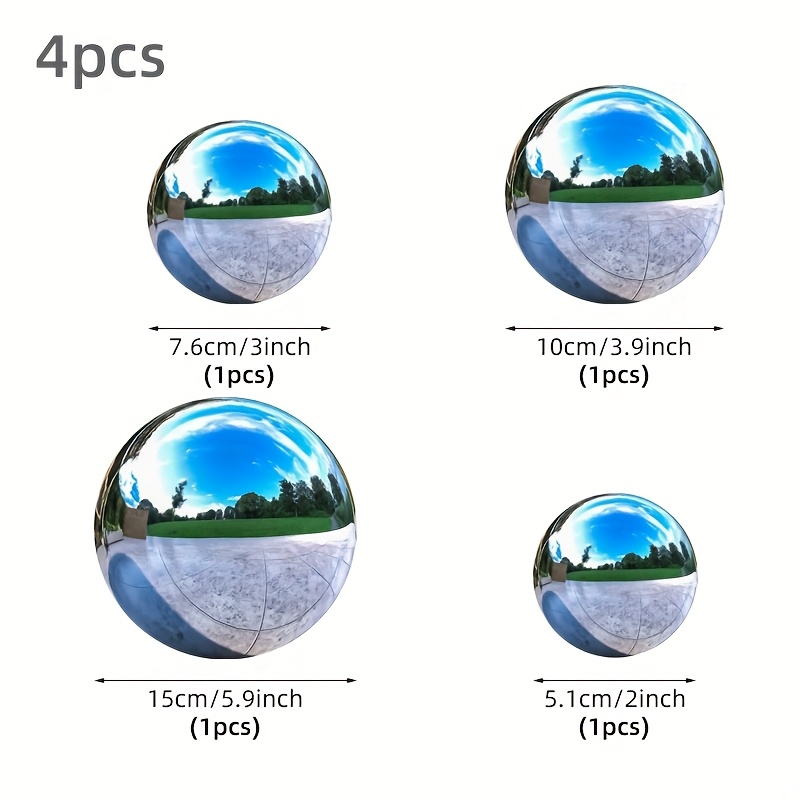 E-shop 4 Stück Edelstahl Dekorative Kunst-Kugeln, Garten Reflektierende Polierte Hohlkugeln, Ideal für Außendekoration, Natur- und Outdoor-Themen,