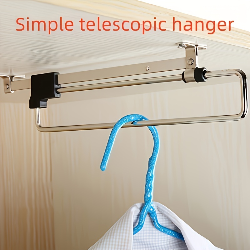 1pc pull out clothes storage rod adjustable foldable metal hanging rail for wardrobes bedrooms space saving organizer drying racks details 0