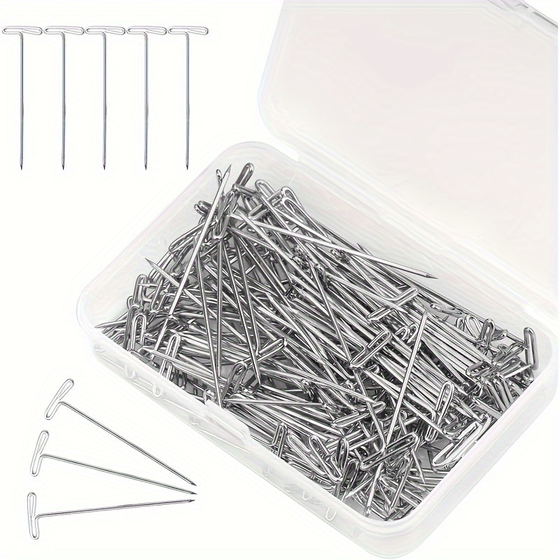 

100pcs 1 Inch Sewing Pins Wig T-pins With Plastic Clear Box, Stainless Steel Wig T-pins, T Pins For Wig Heads, Long Pins For Blocking Knitting Sewing Craft (27mm/1inch)