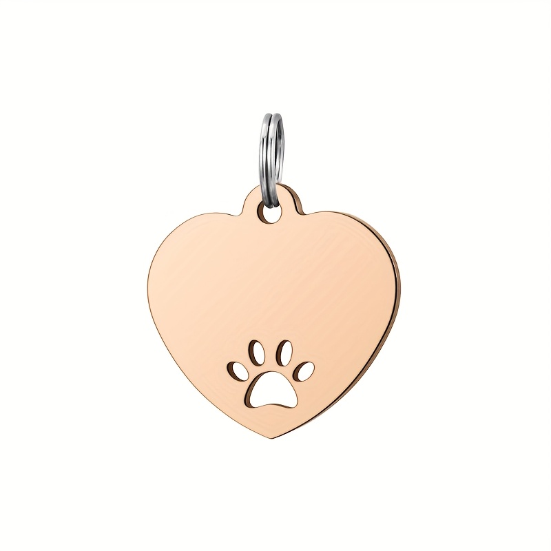 TEMU Plaque d'Identification Personnalisée pour Animaux de Compagnie de Cœur avec de Patte - Pendentif Anti-Perte pour Chat et Chien