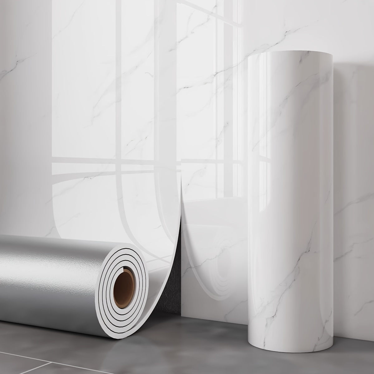 TEMU 1 Roll Self-adhesive Vinyl Wallpaper - Marble Tile Floor, Ceiling & Wall Covering, Glossy 3d With - Backsplash, Bathroom, Living Room - ,