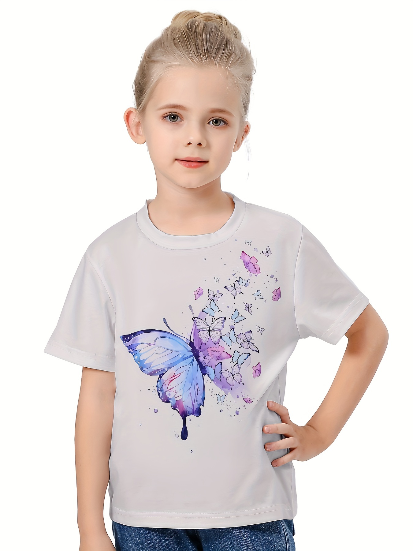 Camiseta Niña Estampado Mariposas En 3d Verano Ropa Niños - Temu Chile