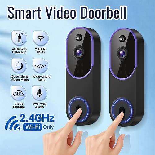 1pc 2 doorbell security camera 166 panoramic view automatic tracking of people and vehicles 1080p automatic tracking person vehicle detection spotlight two way communication 2 4g wifi multiple sets