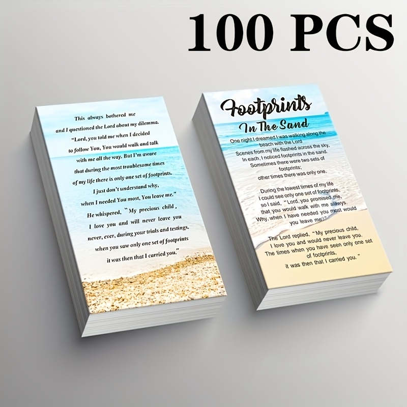 TEMU 100 stuks Voetafdrukken in het Zand Poëziecadeaus - Zakgebedskaarten - Christelijke Boekenleggers - Portemonneekaarten - Kerkelijke