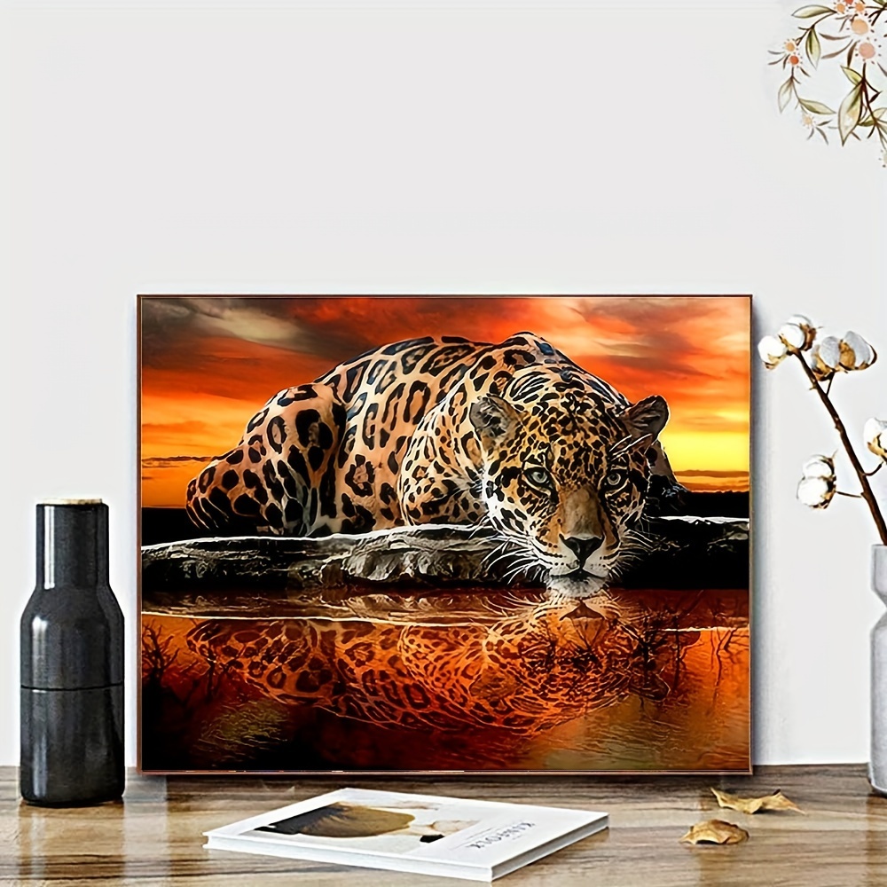

Leopard Golden Leopard Portrait Oil Painting Decorative Painting Adult Beginner Frameless Diy Number Painting, Watercolor Painting, Gift Decoration 16x20 Inches