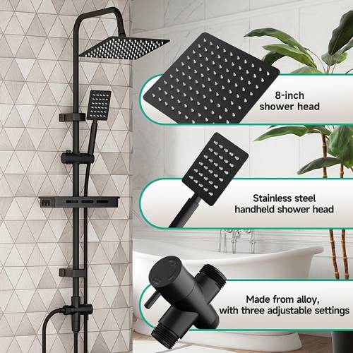 8 inch black shower set switchable handheld spray with storage rack hot cold mixer fit modern bathroom shower system