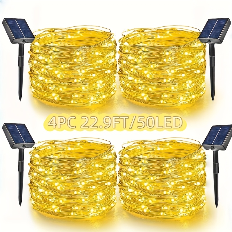 Image of 4 Solar Fairy Lights Outdoor, 50/100/300 Led Solar String Lights With 8 , Landscape Lighting And Torches For Patio, Garden, Wedding Party Decoration, Warm White/white/, Ip54, Solar Powered And Light