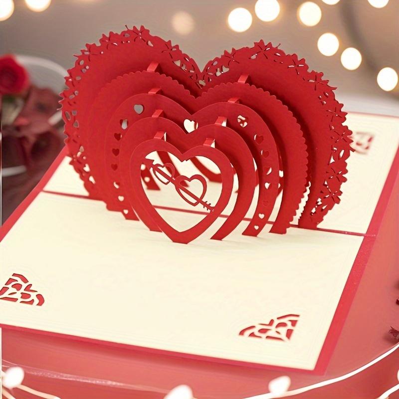 

1pc Elegant 3d Pop-up Love Heart Greeting Card For Valentine's Day, Weddings, & Father's Day - Paper Invitation Card With Romantic Design