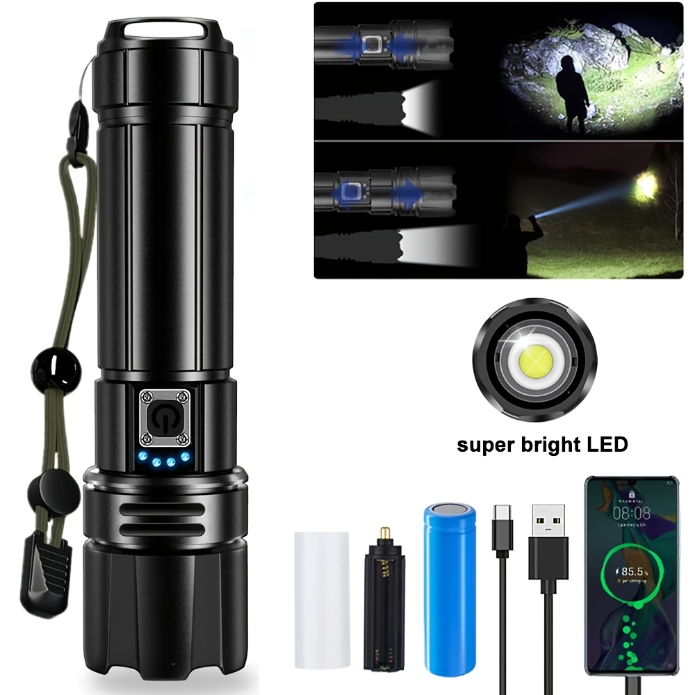 Type-c Rechargeable Led Flashlight, Telescopic Zoom Flashlight With , 5 Lighting , Handheld Aluminum Alloy Flashlight For Camping, Fishing, Emergency, Hiking