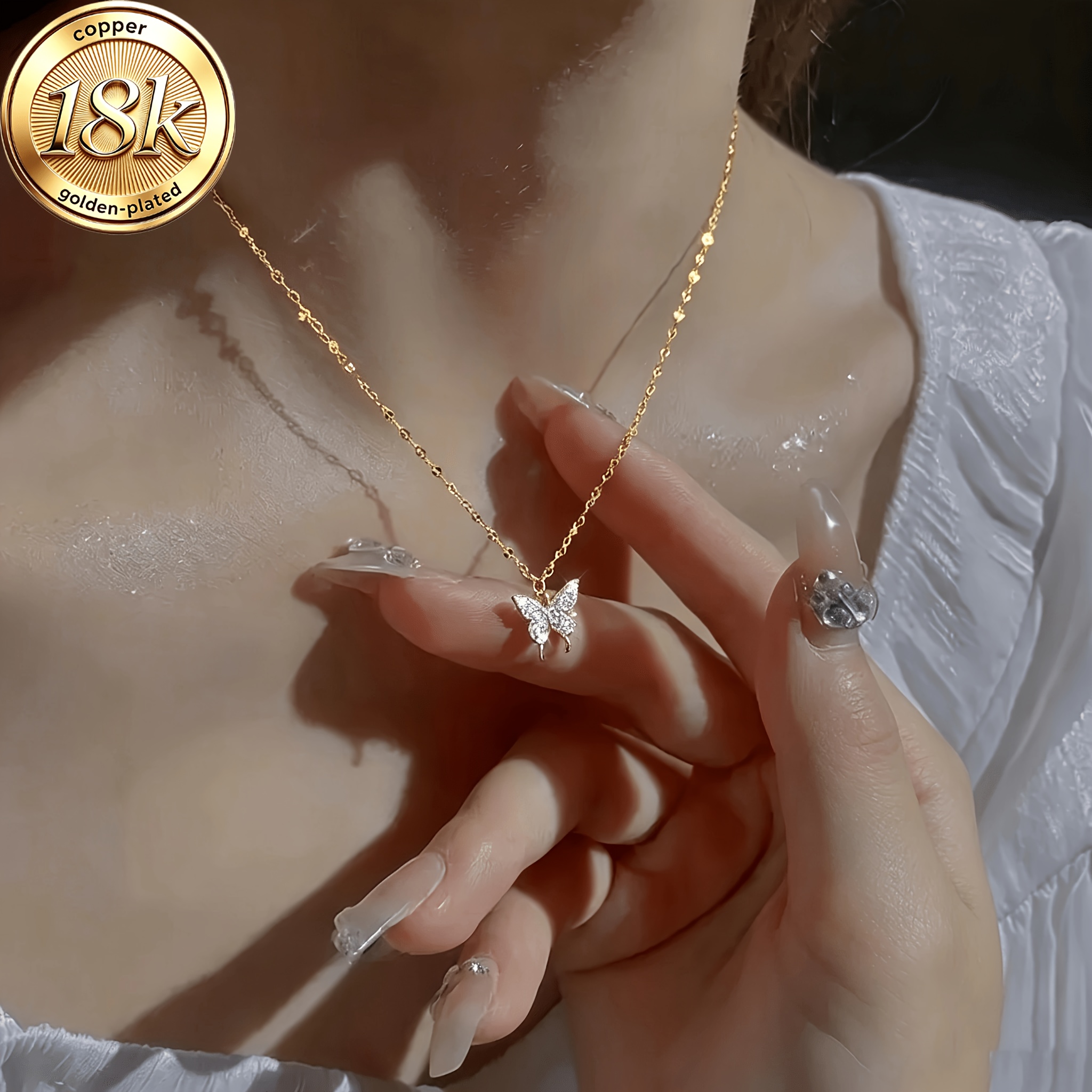 18K Gold-Plated Minimalist Butterfly Pendant Necklace