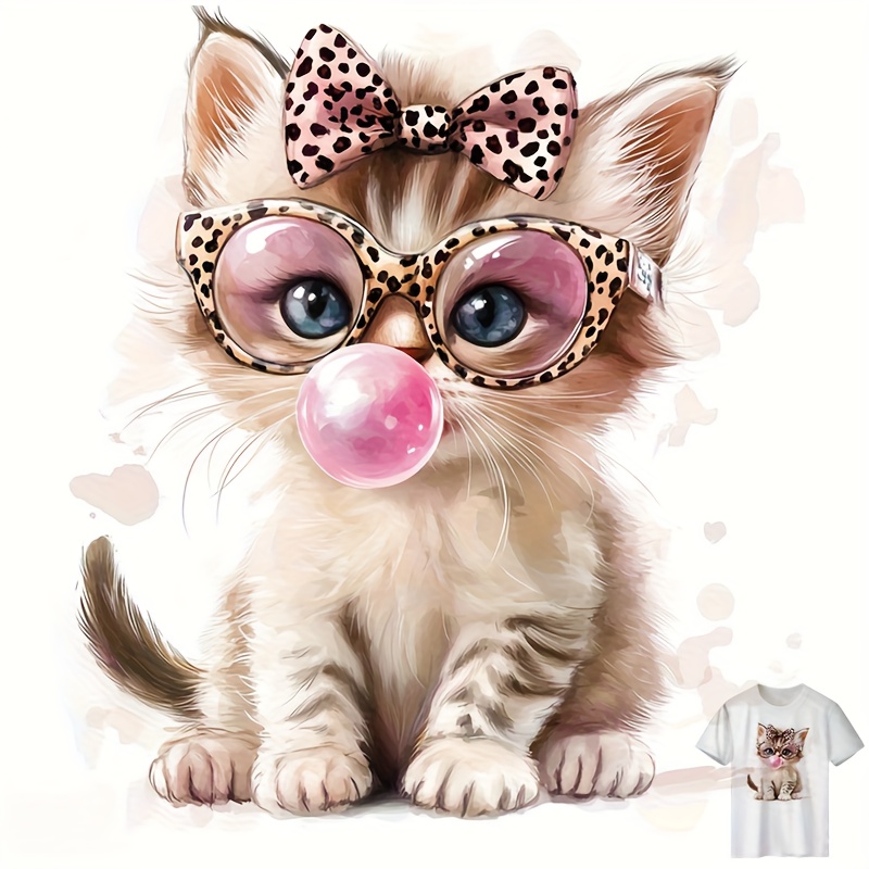 TEMU 1 pieza de pegatina de transferencia de 2D con de gato leopardo, pegatina de transferencia de para camiseta, parche termoadhesivo, material de