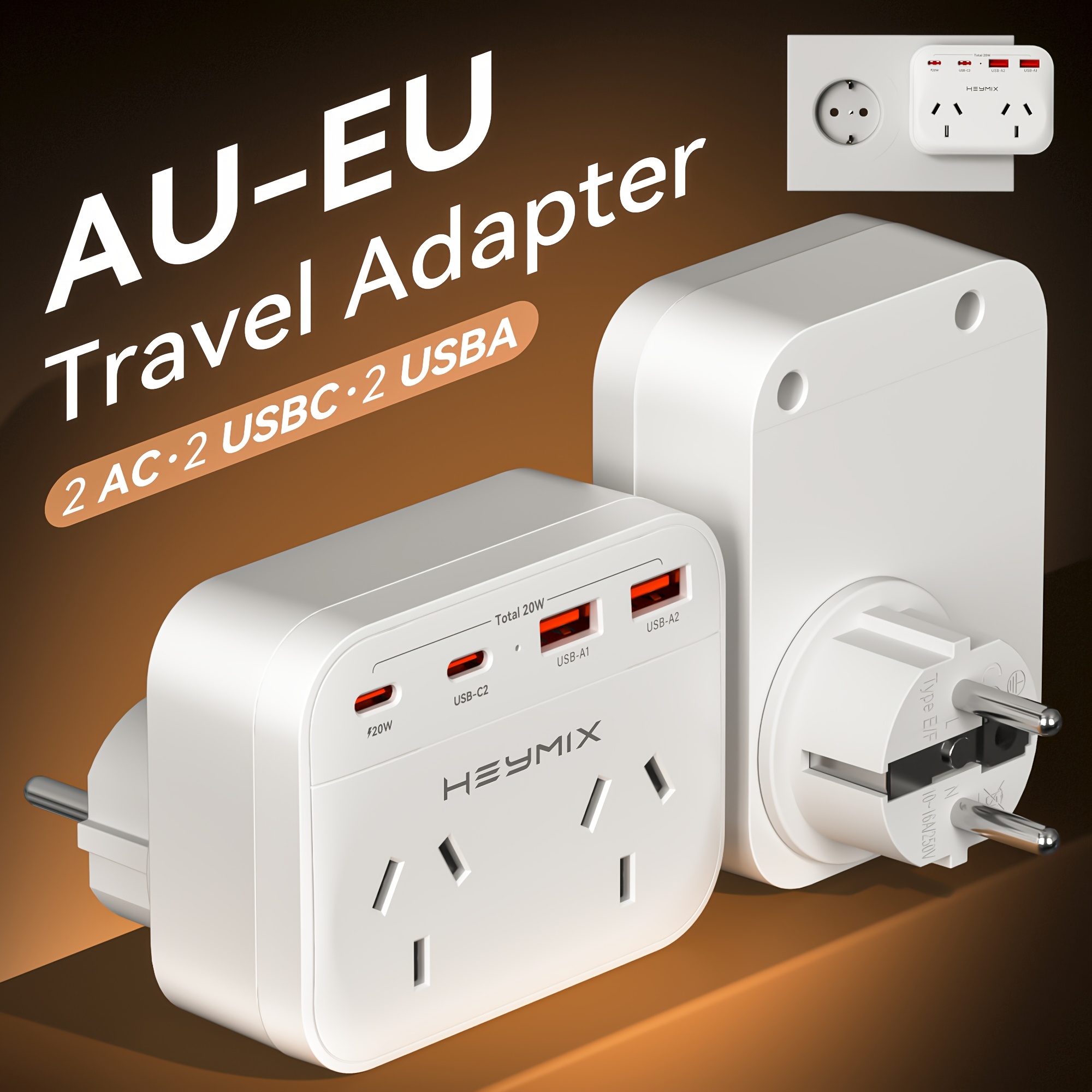 TEMU Eu Travel Adapter With 4 Usb Charger, Australia To Eu Travel Adapter - Usb-c Outlet Adaptor , Travel Adapter