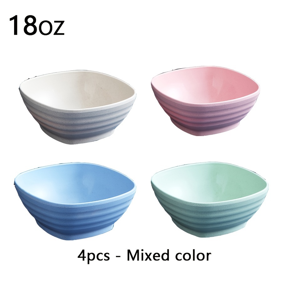 TEMU 4pcs, Square Plastic Cereal Bowl, Snack Bowl, Kitchen Reusable Bowl, Microwave And Dishwasher Safe, Used For Soup, Cereal, Ramen, Rv, Camping, College Dormitory