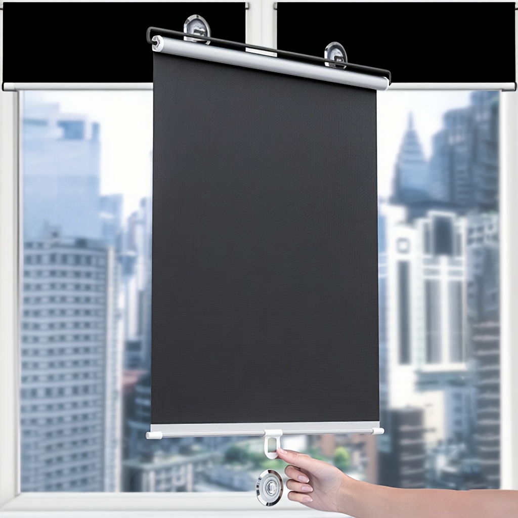 2pcs No-Drill Retractable Blackout Curtains, UV Protection Thermal Insulation Window Shades for Office Balcony Kitchen Use, Privacy and Cooling Decorative Home Accessories