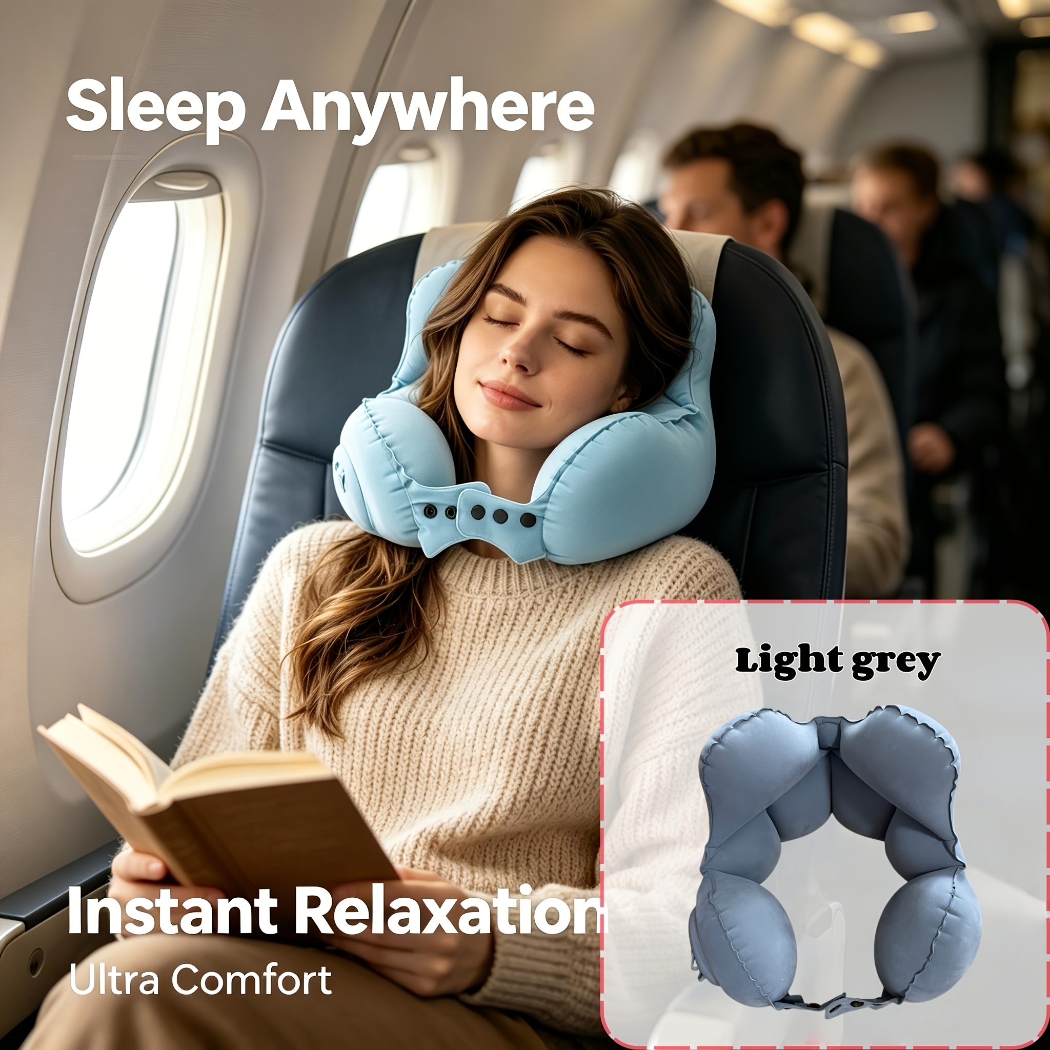 TEMU [ Inflation] Portable Travel Neck Pillow - Designed For Airplanes And Trains - Push-button Inflatable U-shaped Pillow - Soft Neck Support Pillow