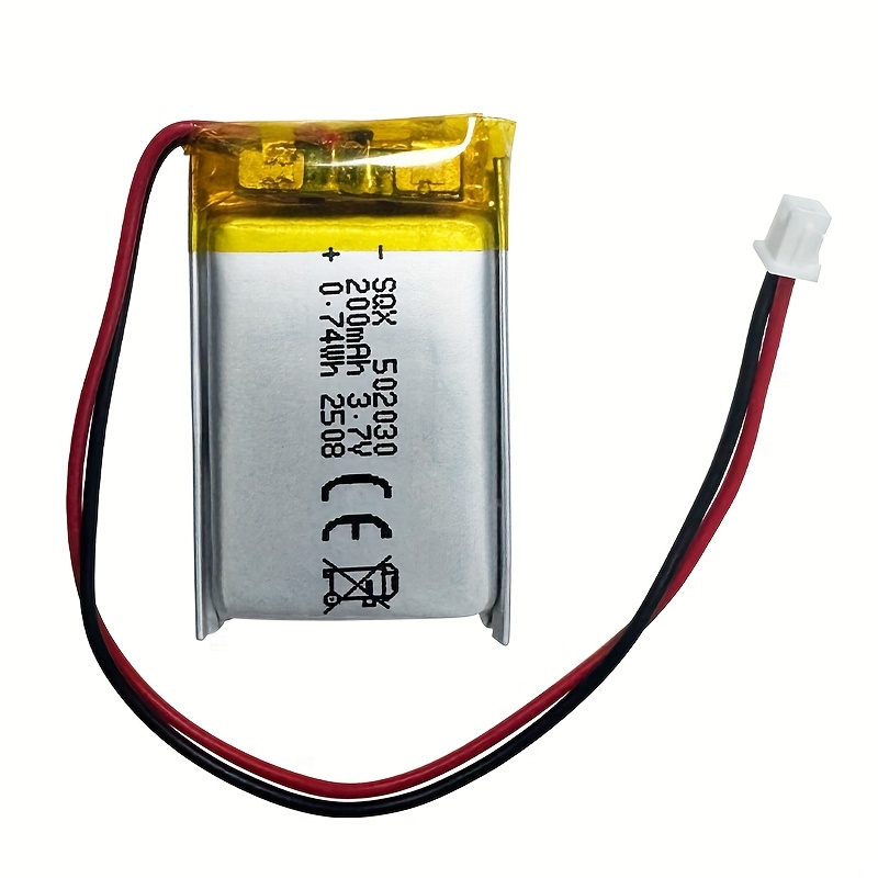 Image of 1pc 0.74wh 502030 Rechargeable Replacement Battery, Lithium Polymer Battery With Protection Board, Battery Pack With .25 Male Connector, Ideal For Portable Devices, Headlamps, Radios