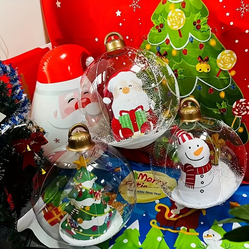1pc large inflatable christmas ball with base heavy duty pvc outdoor indoor   style santa snowman spherical tree topper with hanging ornaments sturdy   clear dome for self standing winter     setup durable portable holiday decoration Product details 1