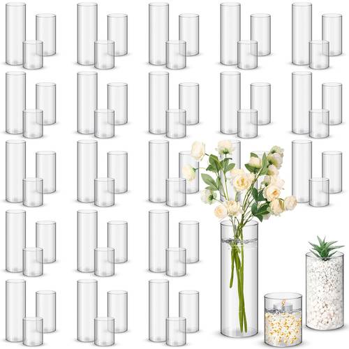 60pcs clear tall plastic cylinder vases heavy hurricane candle holders flower centerpieces suitable for home party decorations 4 6 8 lengths pack