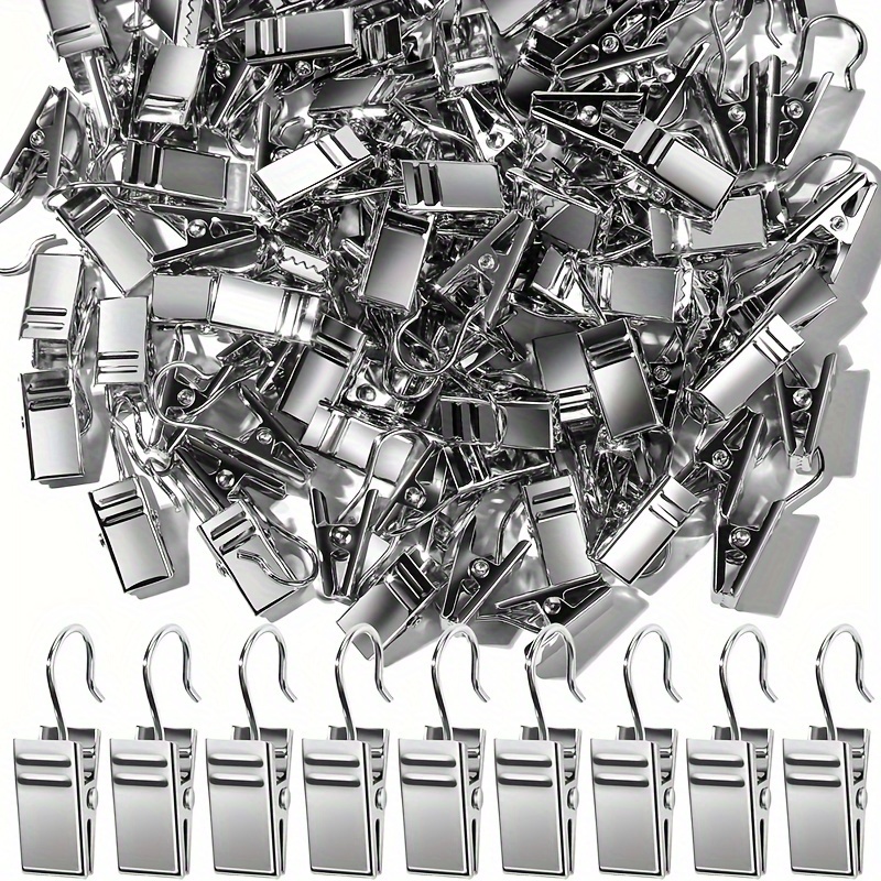 

100pcs Stainless Steel Curtain Clips Set, Curtain Hooks For Window Treatments