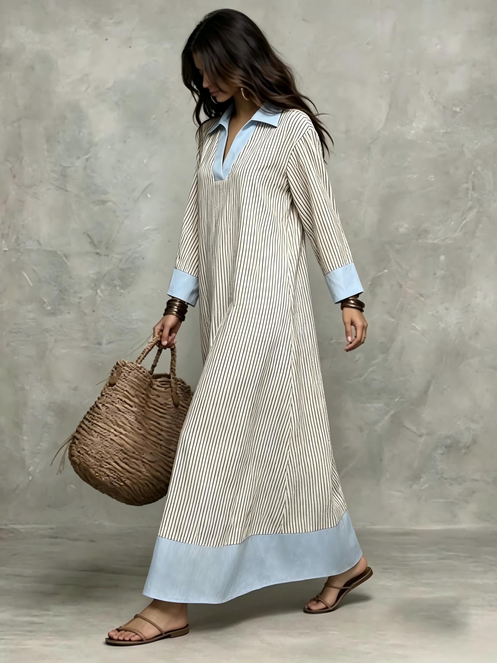 bohemia striped shirt maxi dress womens long bohemian dress long skirt Alyssia boucle
