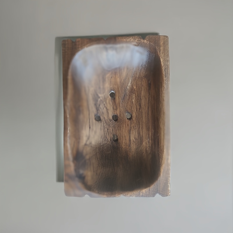 Image of 1pc Premium Teak Wood Soap Dish - Handcrafted Drainage Design, Durable Soap Saver & Sponge Holder, Stylish Bathroom Decor