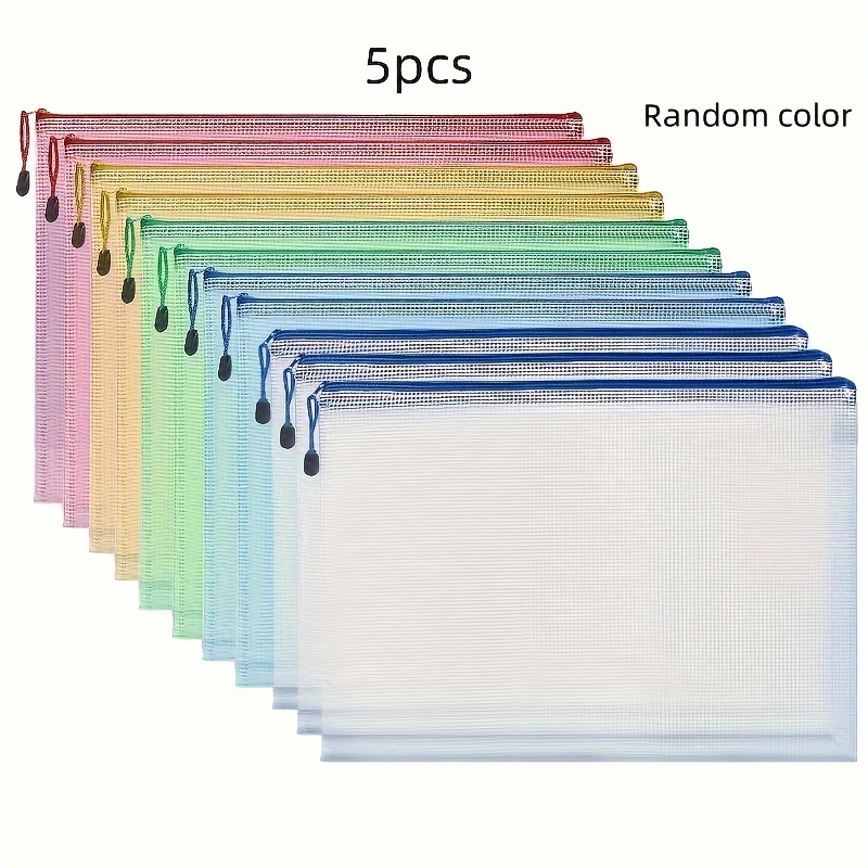 TEMU 5pcs A4 Transparent Document Bags With Zipper - Pvc, Multi- Storage For Office Supplies & Files, For Return School