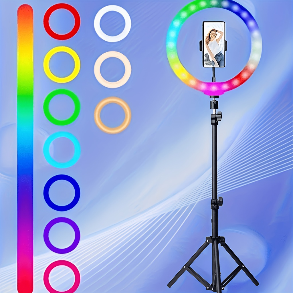 E-shop 10" Ringlicht mit Stativ 43,31 Zoll/110 cm Höhenverstellbares Stativ mit Handyhalterung, 38 Farbmodi Selfie Ringlicht mit Stativ, Stufenloses